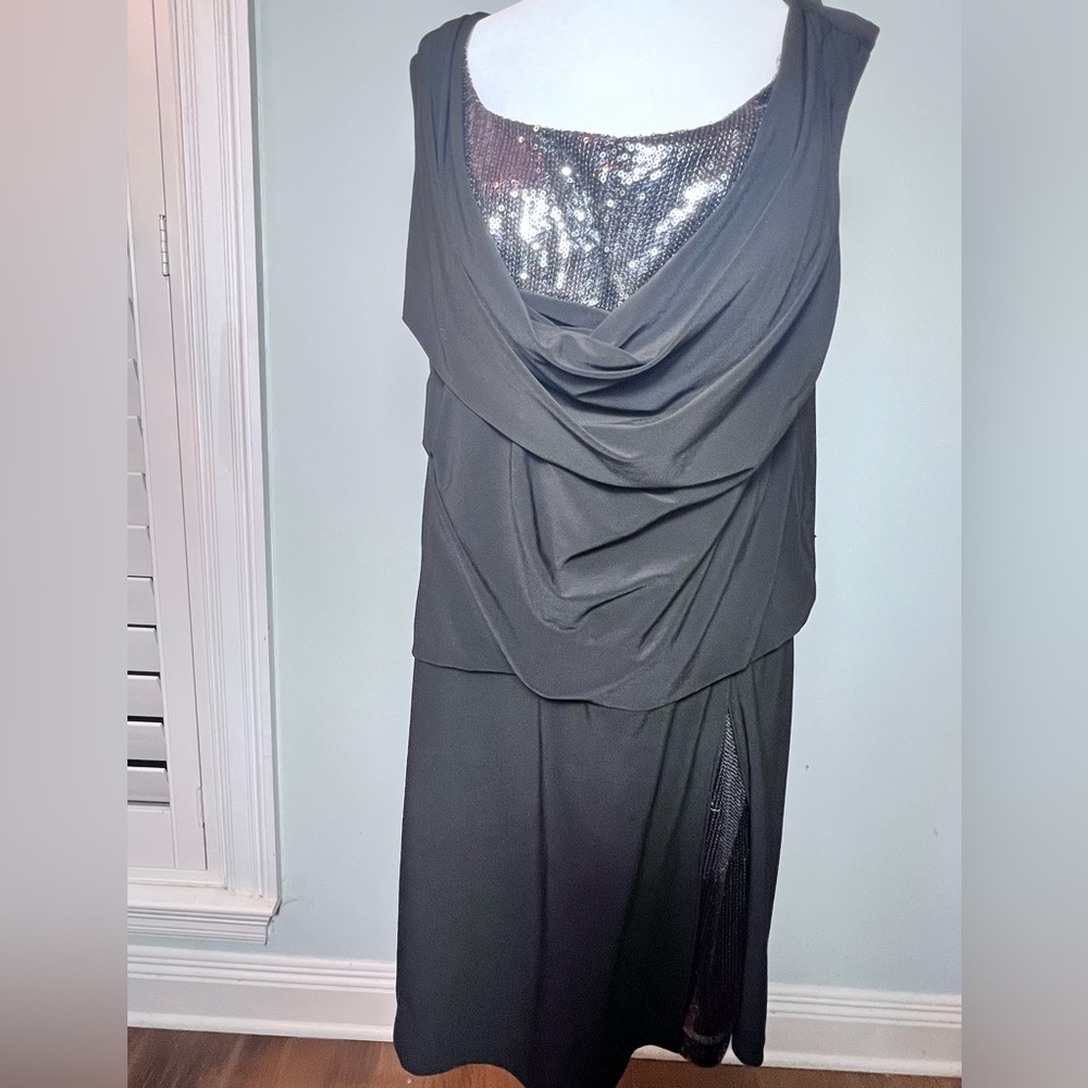 Scarlett Black Sequin Trim Cocktail Dress Size 12 Sleeveless Cowl Neck NWOT